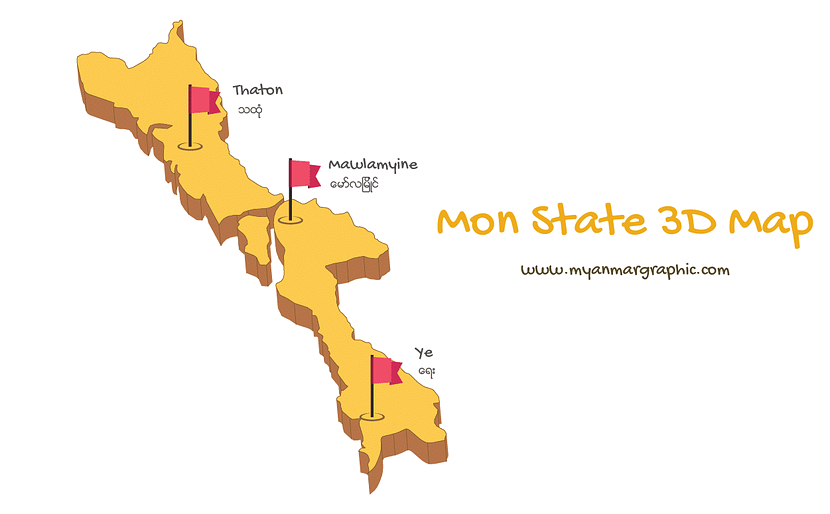 Mon State 3D Map | Free Myanmar Graphic Vector