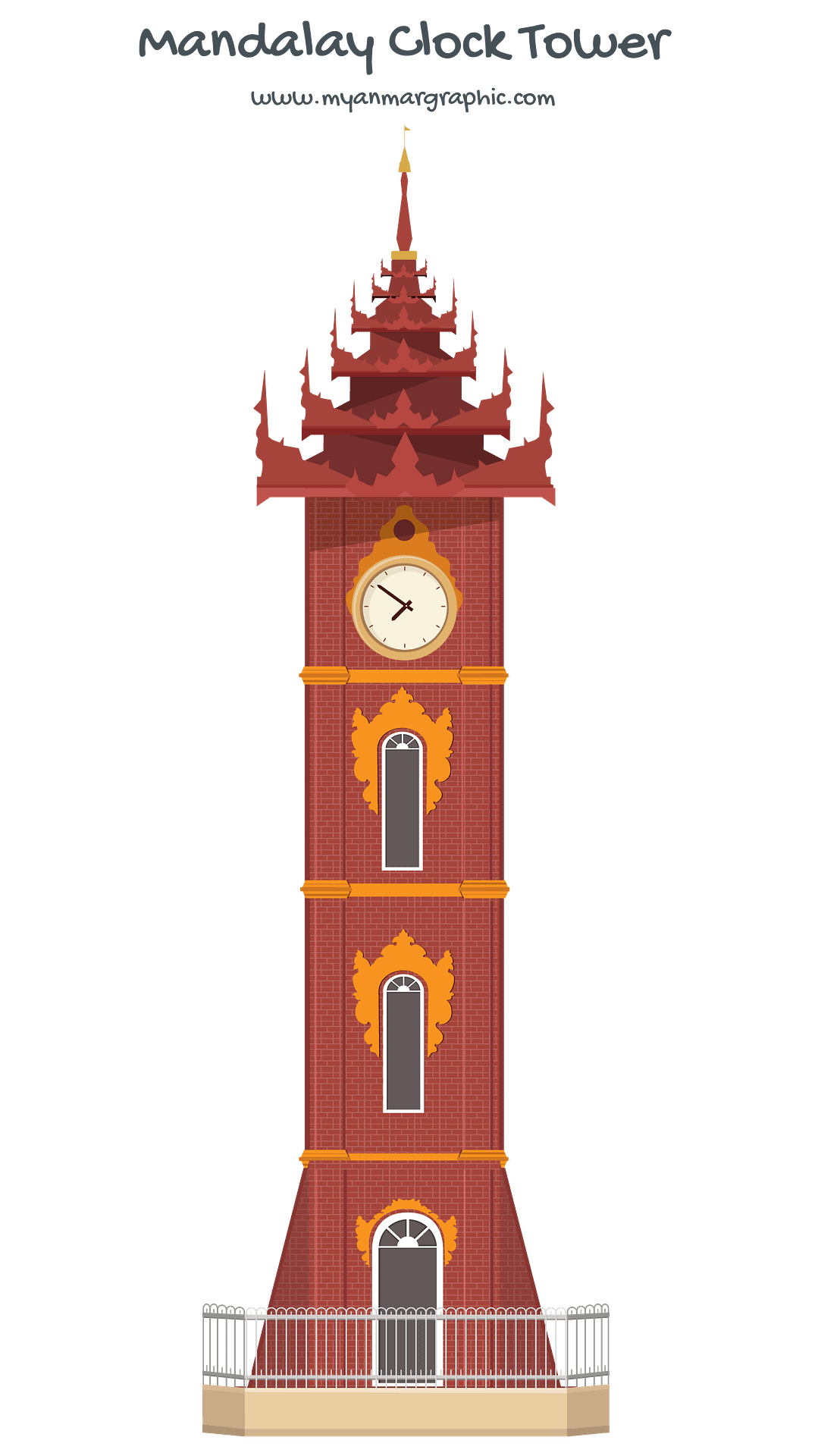 Mandalay Clock Tower Vector Myanmar Graphic